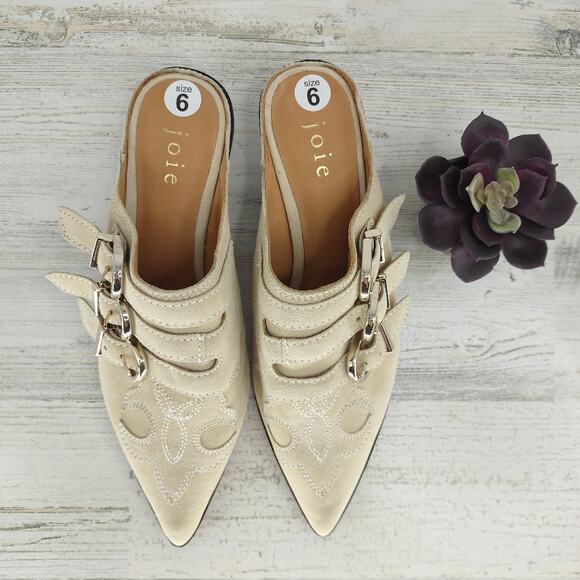 Joie NEW Cabery Western Clogs Tan Leather Pointed Mules Size 9.5 - Picture 2 of 6